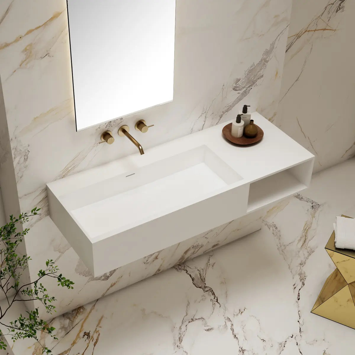 MonBlari Space-Saving Solid Surface Wall Mount Sink for Bathroom