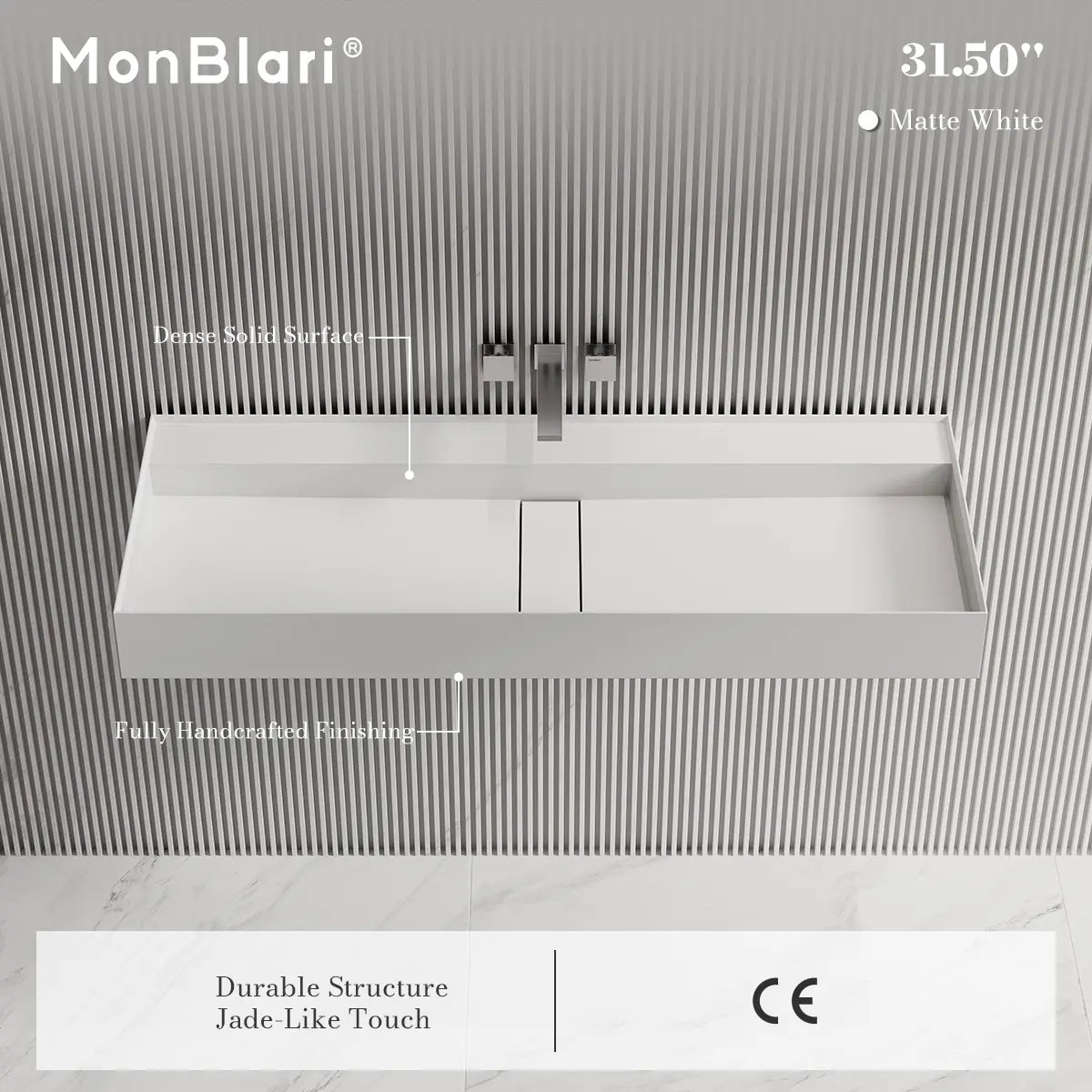31.5-47.2 Inch MonBlari Solid Surface Wall Mount Bathroom Sink