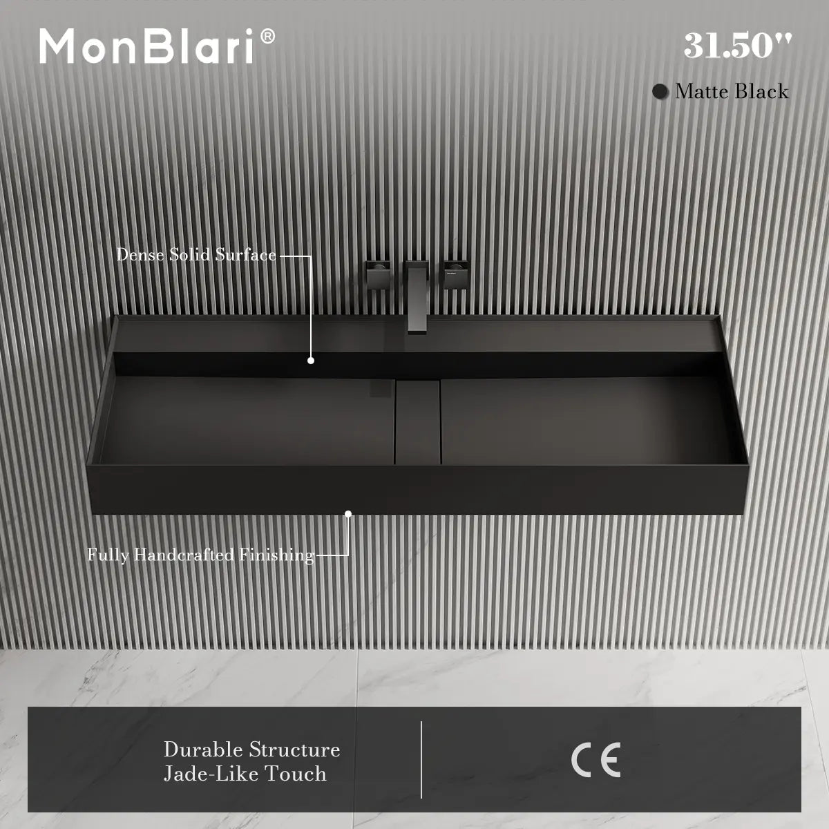 31.5-47.2 Inch MonBlari Solid Surface Wall Mount Bathroom Sink