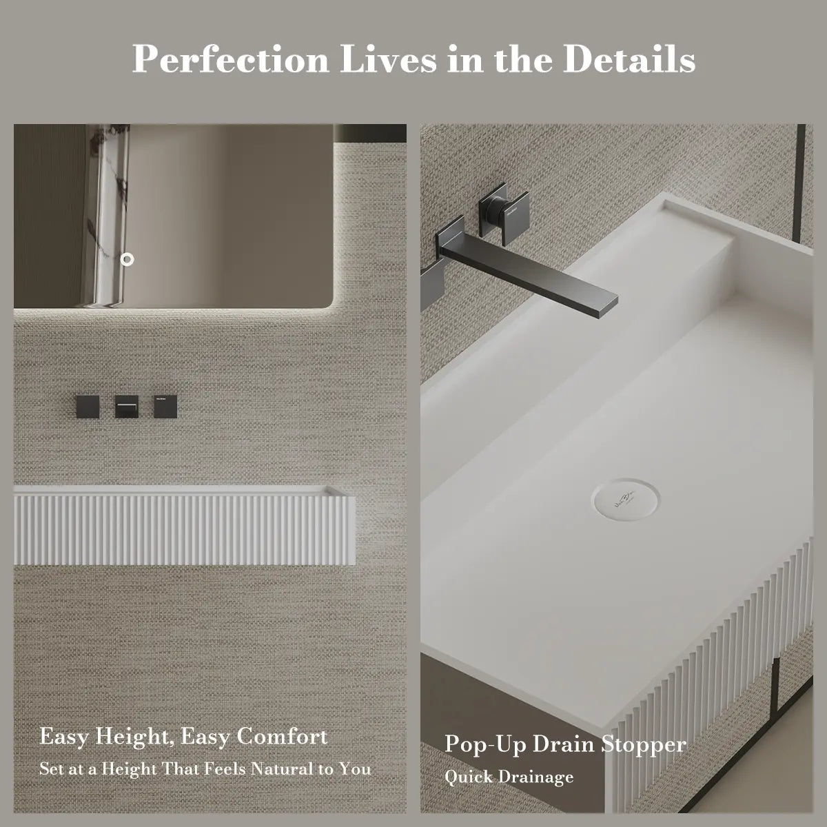39 Inch MonBlari Solid Surface Wall Mount Bathroom Sink