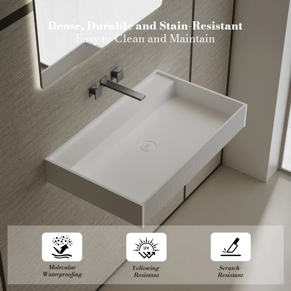 39 Inch MonBlari Solid Surface Wall Mount Bathroom Sink
