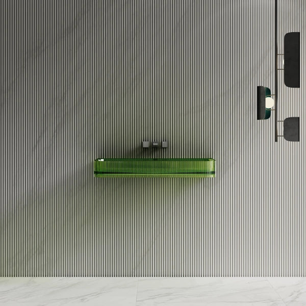 30"-47" MonBlari Resin Clear Green Vessel Sink Bathroom Wall Mount Sink Fluted