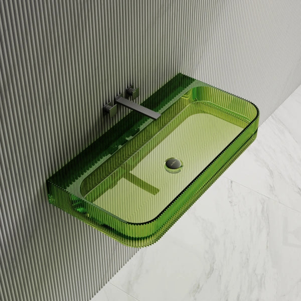30"-47" MonBlari Resin Clear Green Vessel Sink Bathroom Wall Mount Sink Fluted