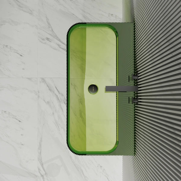 30"-47" MonBlari Resin Clear Green Vessel Sink Bathroom Wall Mount Sink Fluted