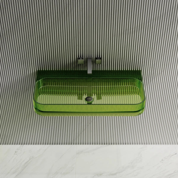 30"-47" MonBlari Resin Clear Green Vessel Sink Bathroom Wall Mount Sink Fluted