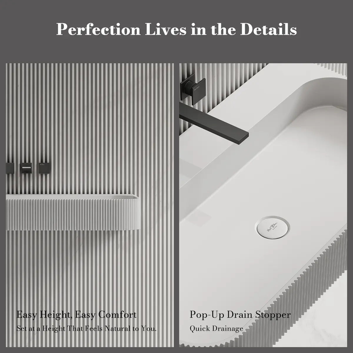 29.5-47.2 Inch MonBlari VENUS SERIES Solid Surface Wall Mount Bathroom Sink