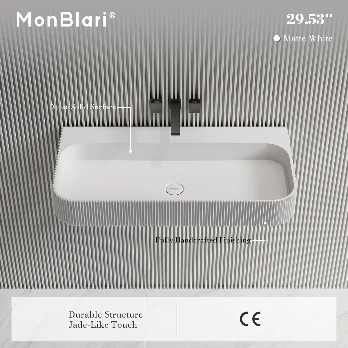 29.5-47.2 Inch MonBlari VENUS SERIES Solid Surface Wall Mount Bathroom Sink