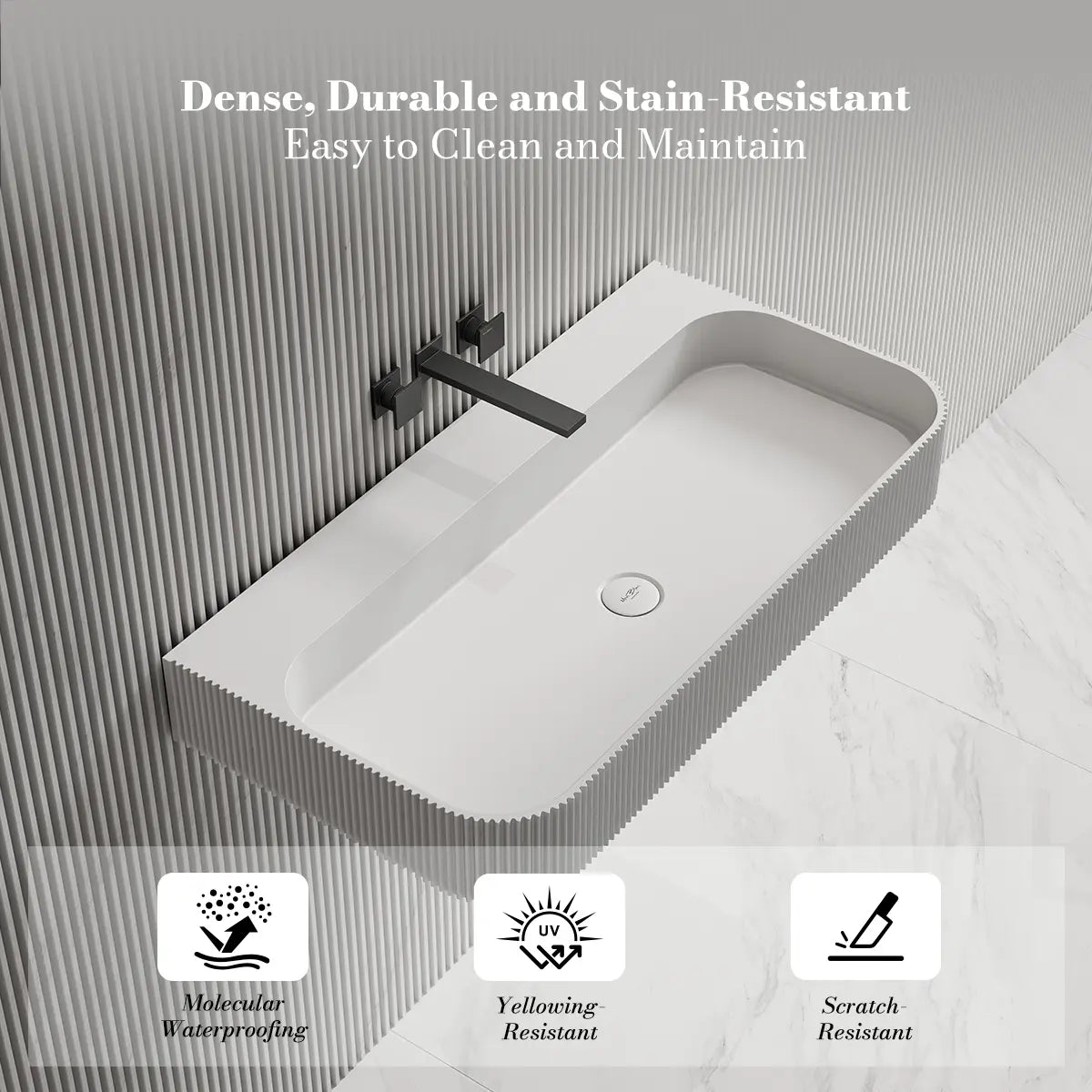 29.5-47.2 Inch MonBlari VENUS SERIES Solid Surface Wall Mount Bathroom Sink