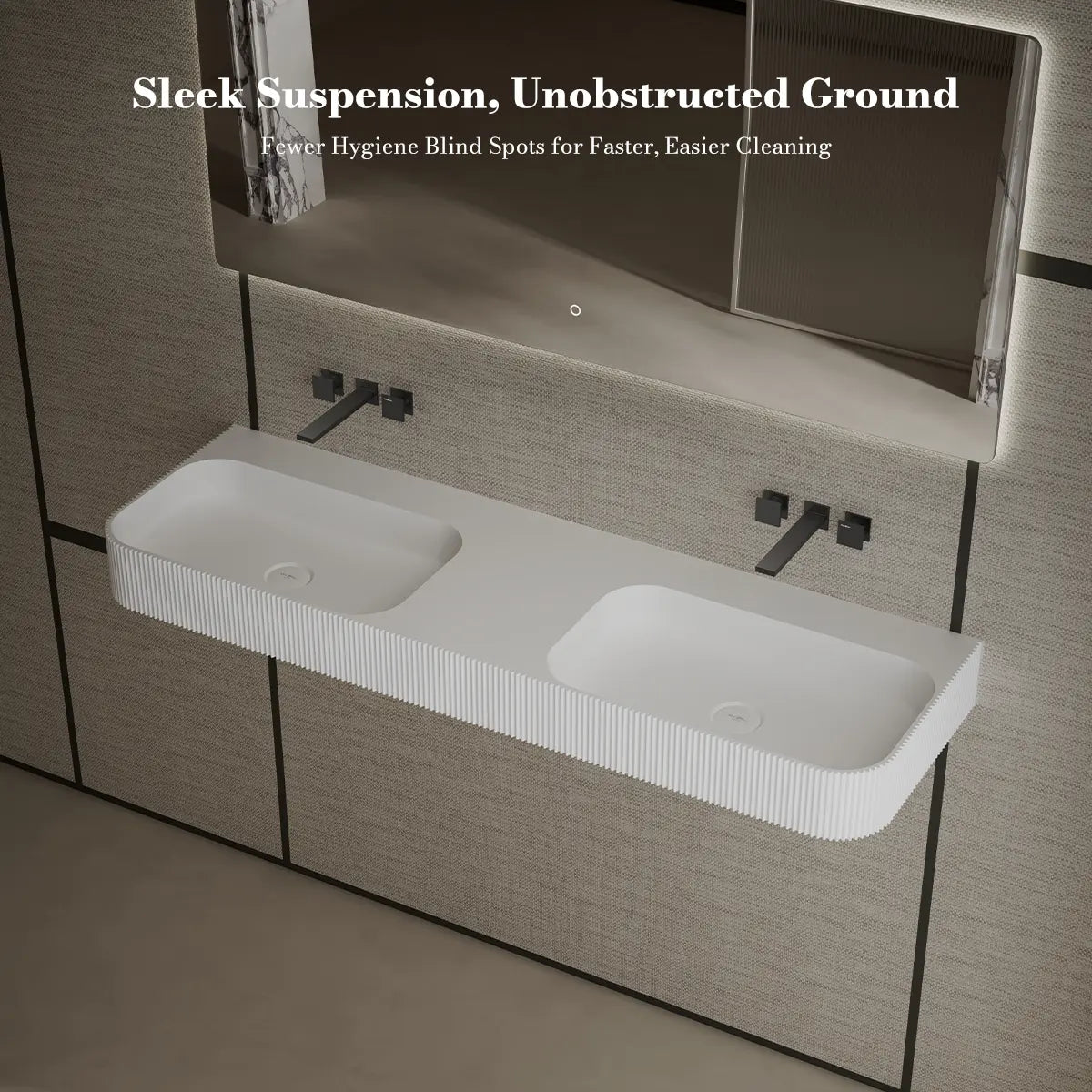 59.1 Inch MonBlari Solid Surface Wall Mount Vessel Sink Bathroom Sink