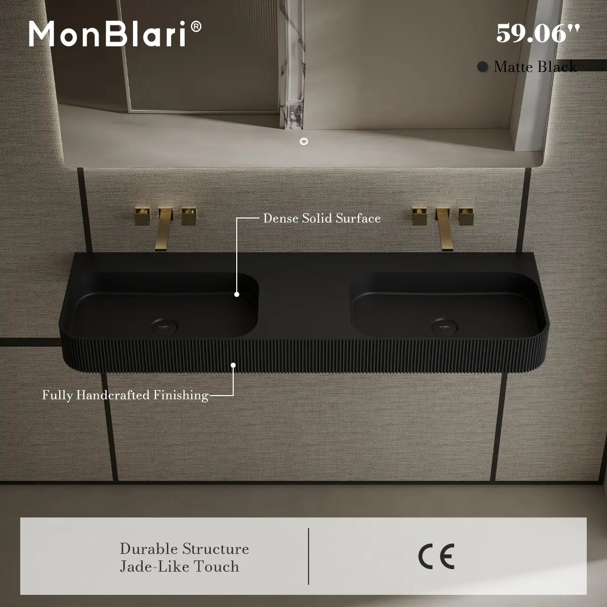 59.1 inch MonBlari Solid Surface Wall Mount Sink Bathroom Wash Basin