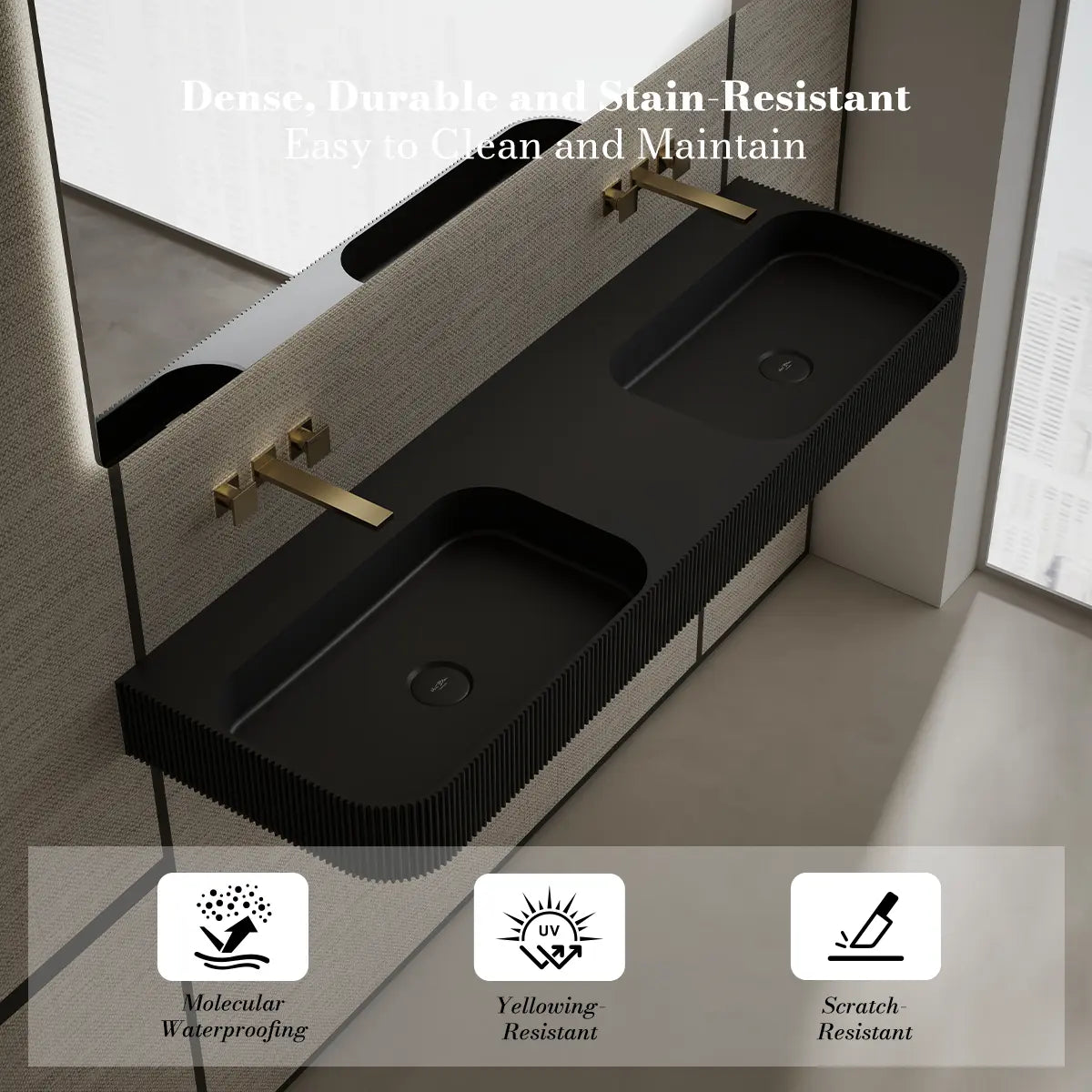 59.1 Inch MonBlari Solid Surface Wall Mount Vessel Sink Bathroom Sink