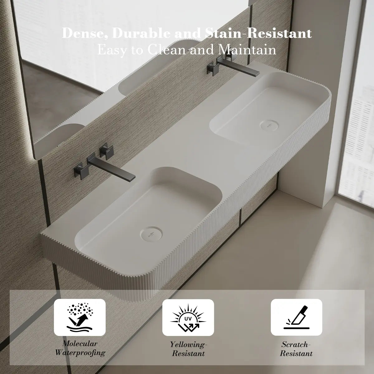 59.1 inch MonBlari Solid Surface Wall Mount Sink Bathroom Wash Basin