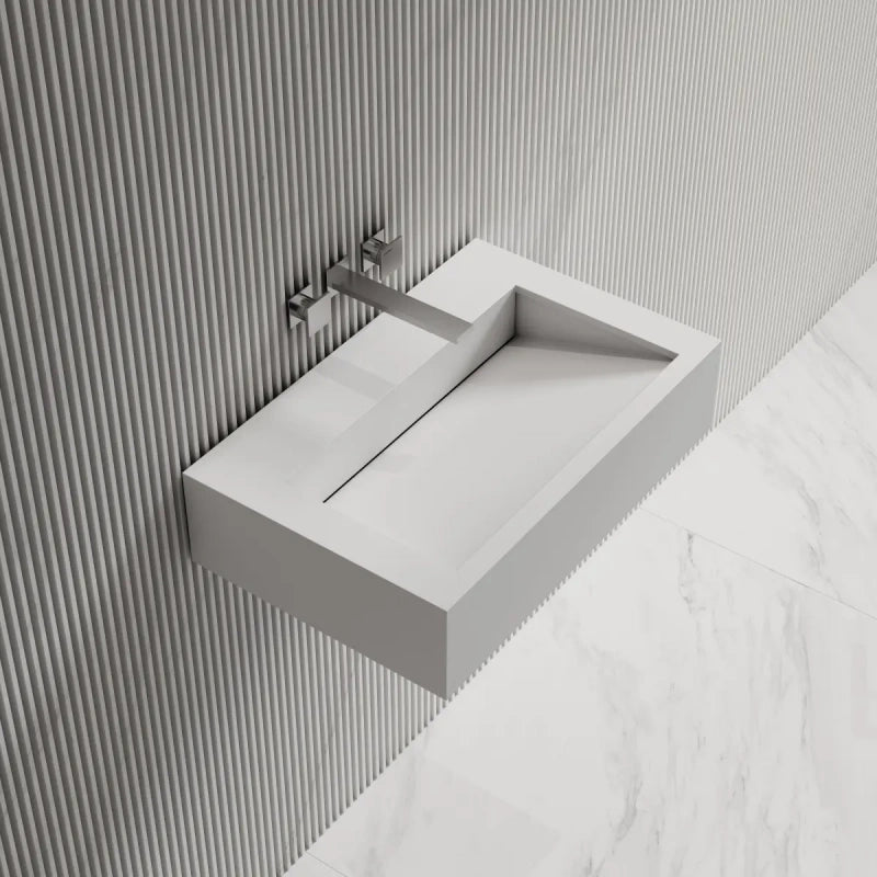 23.6 Inch MonBlari Solid Surface Bathroom Vessel Sink Wall Mounted Sink
