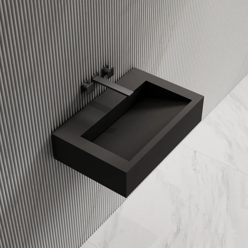 23.6 Inch MonBlari Solid Surface Bathroom Vessel Sink Wall Mounted Sink
