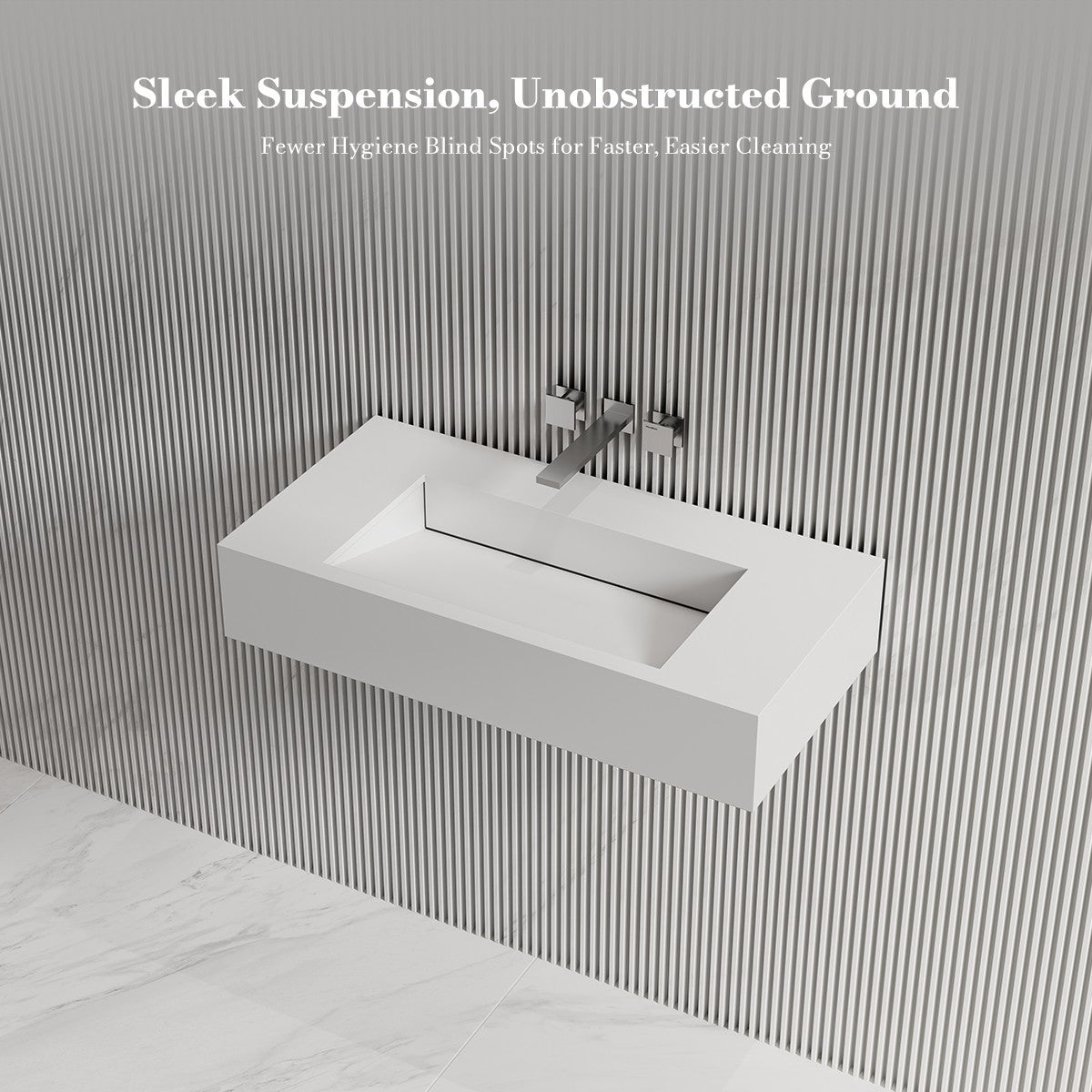 31.5 Inch MonBlari SERENE SERIES Solid Surface Wall Mount Sink Bathroom Sink
