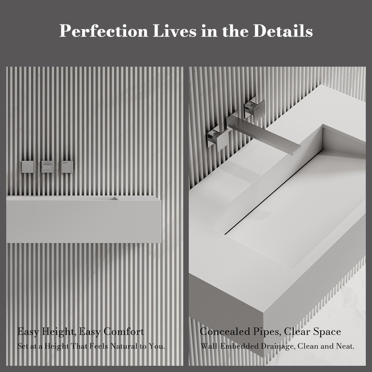 31.5 Inch MonBlari SERENE SERIES Solid Surface Wall Mount Sink Bathroom Sink