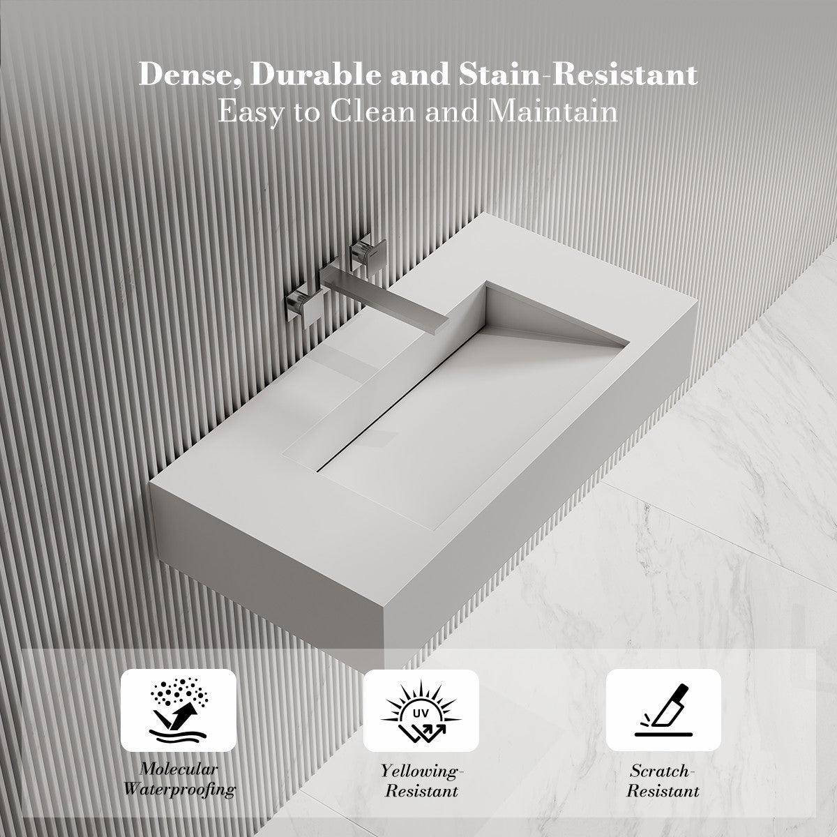 31.5 Inch MonBlari SERENE SERIES Solid Surface Wall Mount Sink Bathroom Sink
