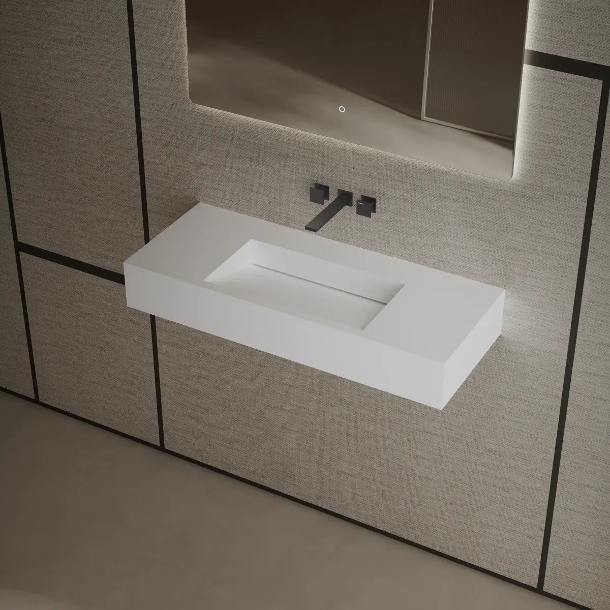 39.4 Inch MonBlari Solid Surface Vessel Bathroom Sink Wall Mount Sink
