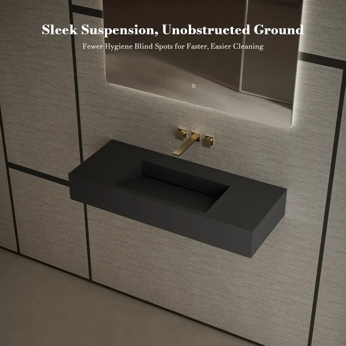 39.4 Inch MonBlari Solid Surface Vessel Bathroom Sink Wall Mount Sink