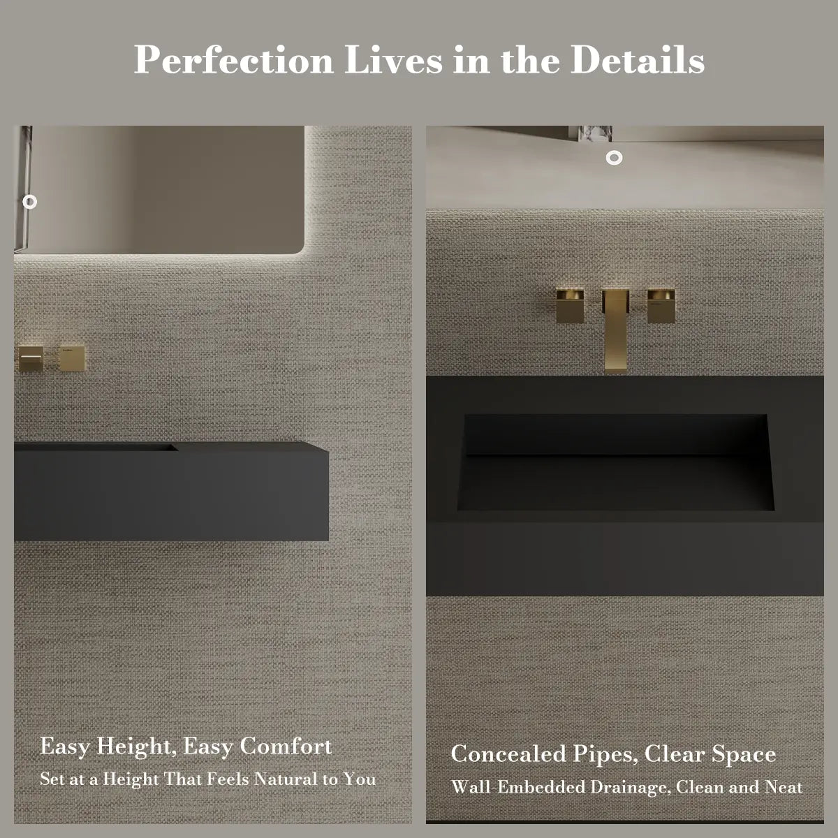 39.4 Inch MonBlari Solid Surface Vessel Bathroom Sink Wall Mount Sink