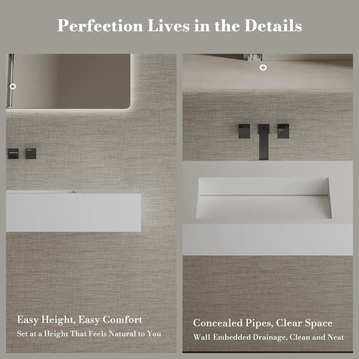 39.4 Inch MonBlari Solid Surface Vessel Bathroom Sink Wall Mount Sink