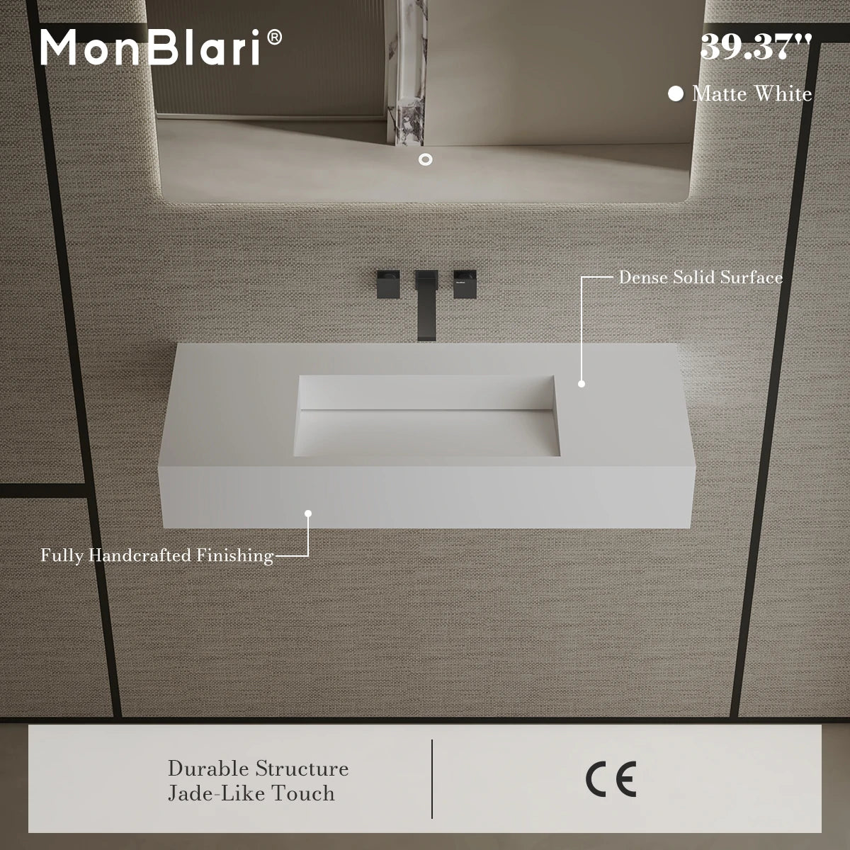 Monbalri Wall-Mount Bathroom Sink— Includes Overflow