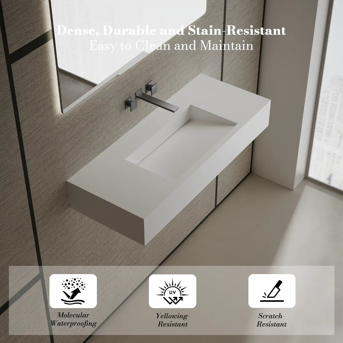 39.4 Inch MonBlari Solid Surface Vessel Bathroom Sink Wall Mount Sink
