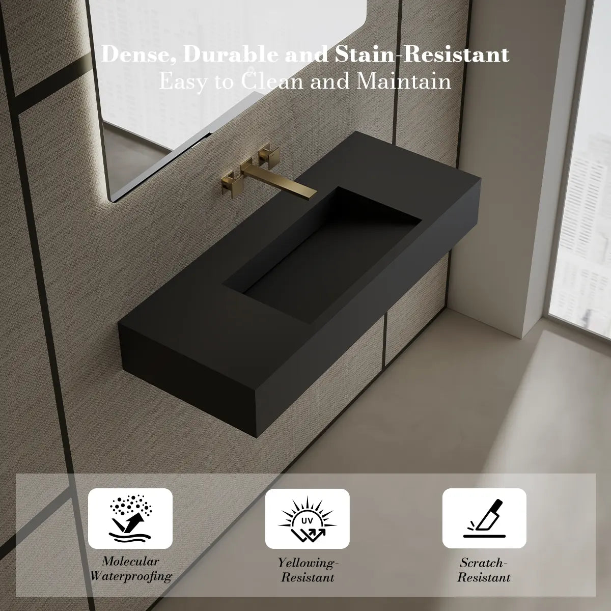 39.4 Inch MonBlari Solid Surface Vessel Bathroom Sink Wall Mount Sink
