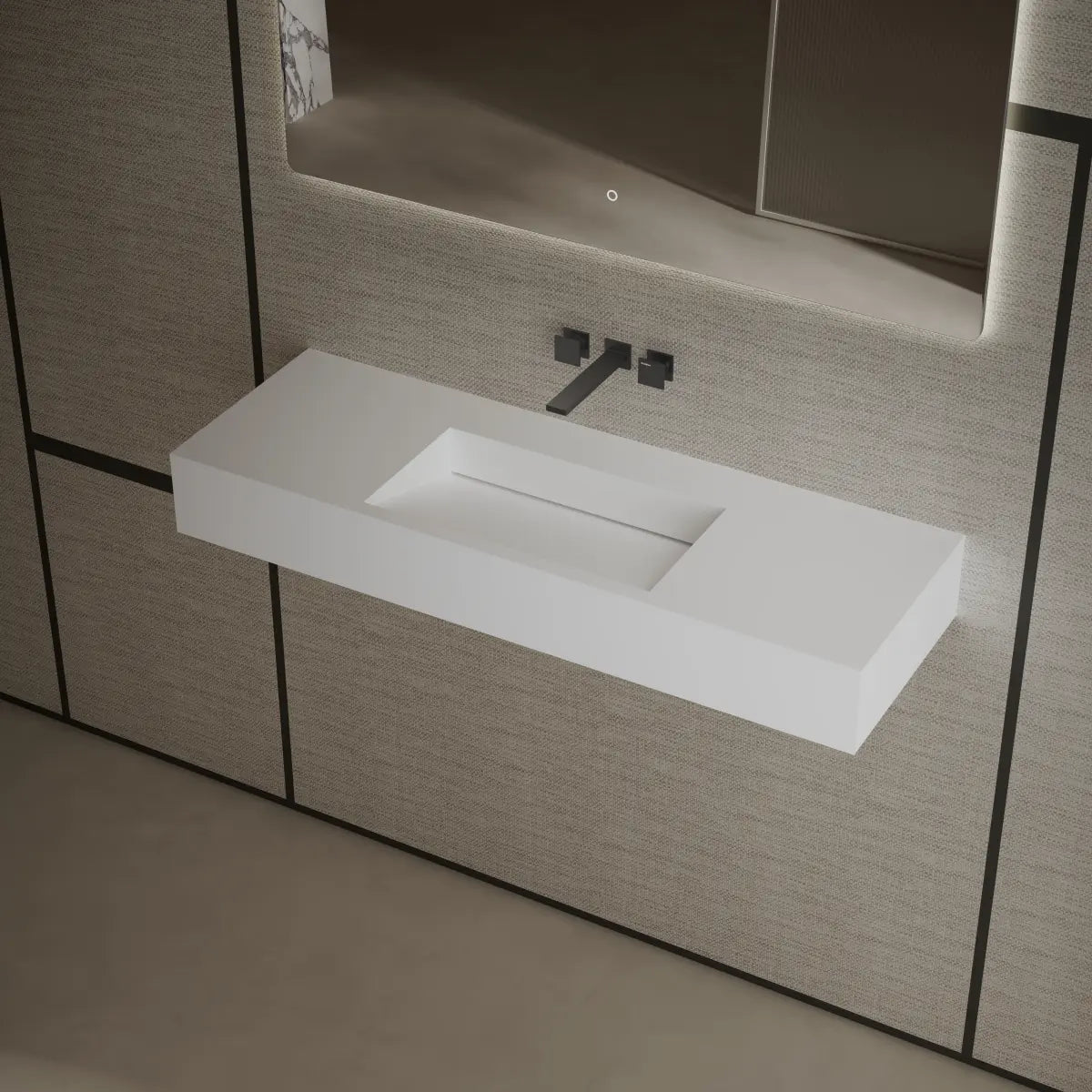 47.2 Inch MonBlari Solid Surface Wall Mount Sink Bathroom Sink
