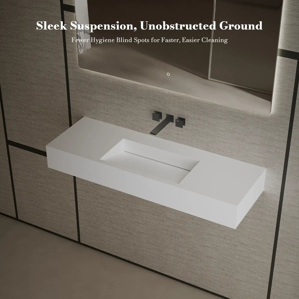 47.2 Inch MonBlari Solid Surface Wall Mount Sink Bathroom Sink