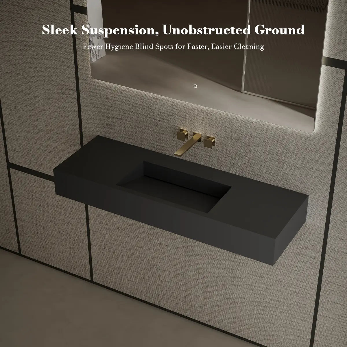 47.2 Inch MonBlari Solid Surface Wall Mount Sink Bathroom Sink