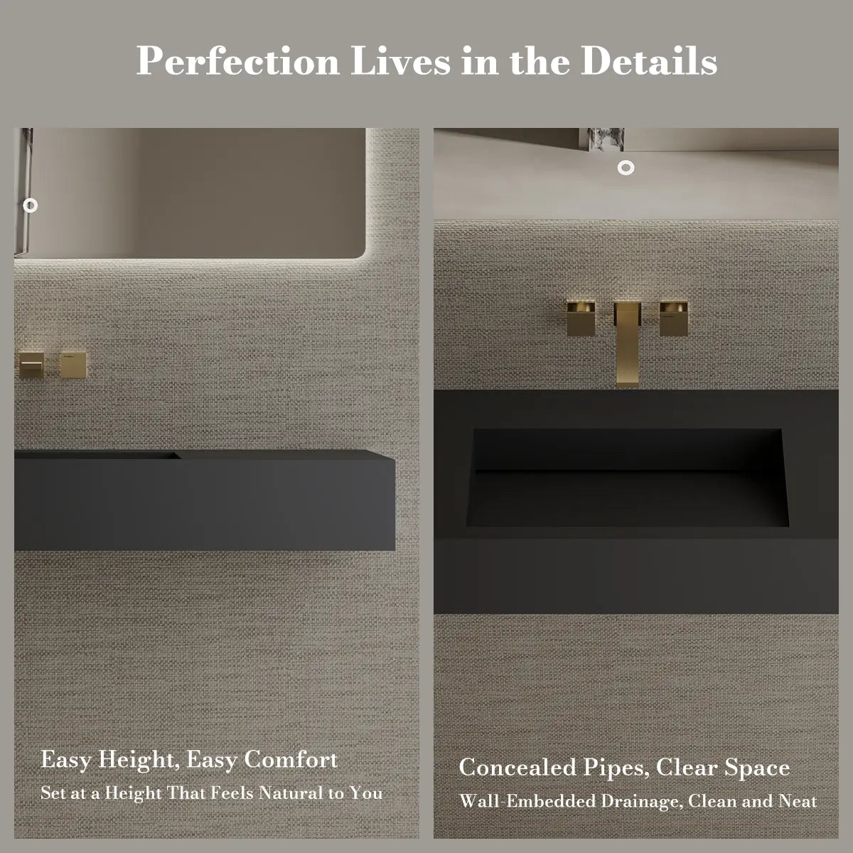 47.2 Inch MonBlari Solid Surface Wall Mount Sink Bathroom Sink