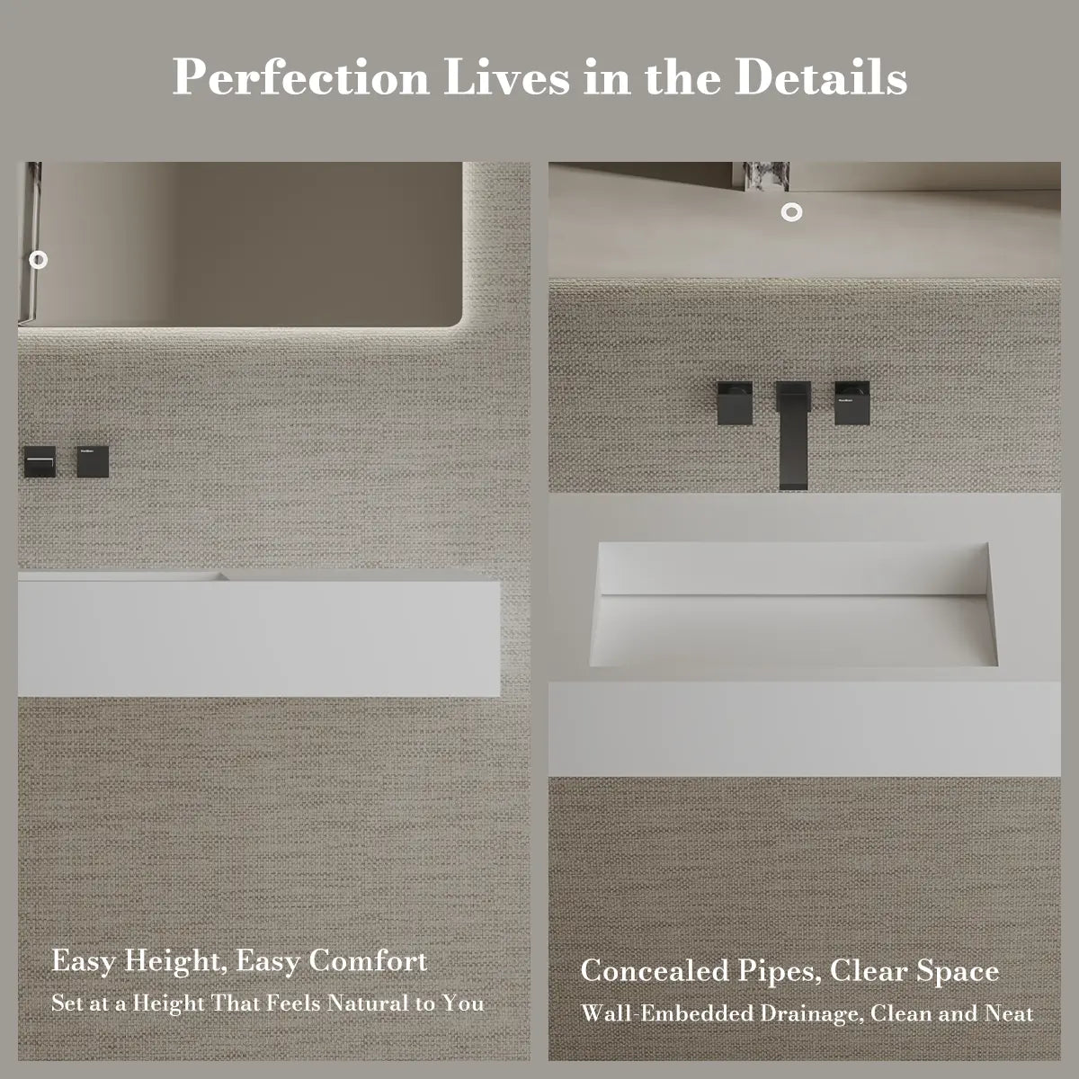 47.2 Inch MonBlari Solid Surface Wall Mount Sink Bathroom Sink