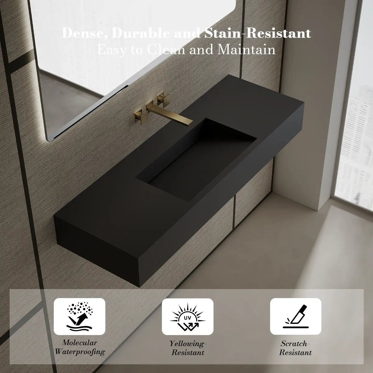 47.2 Inch MonBlari Solid Surface Wall Mount Sink Bathroom Sink