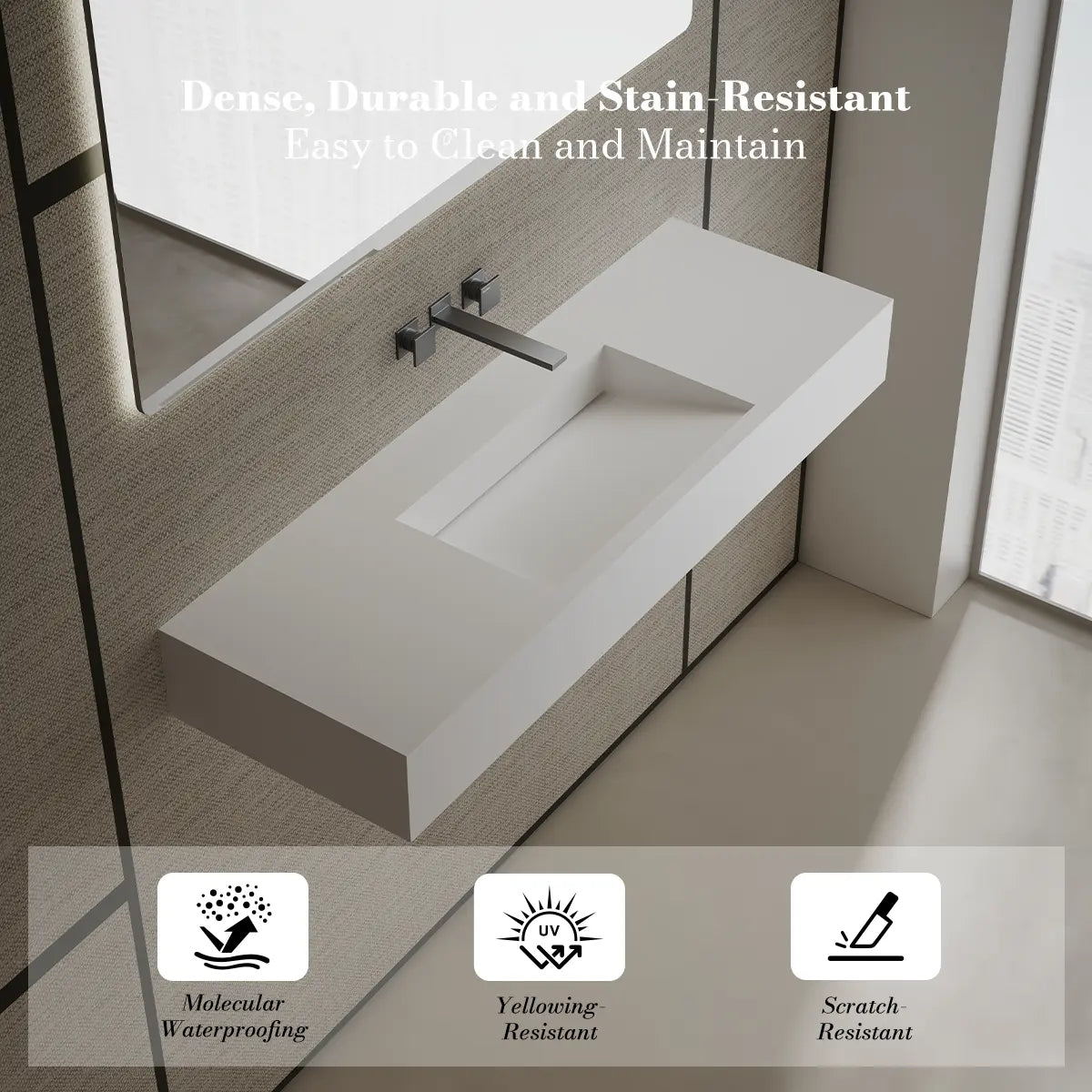 47.2 Inch MonBlari Solid Surface Wall Mount Sink Bathroom Sink