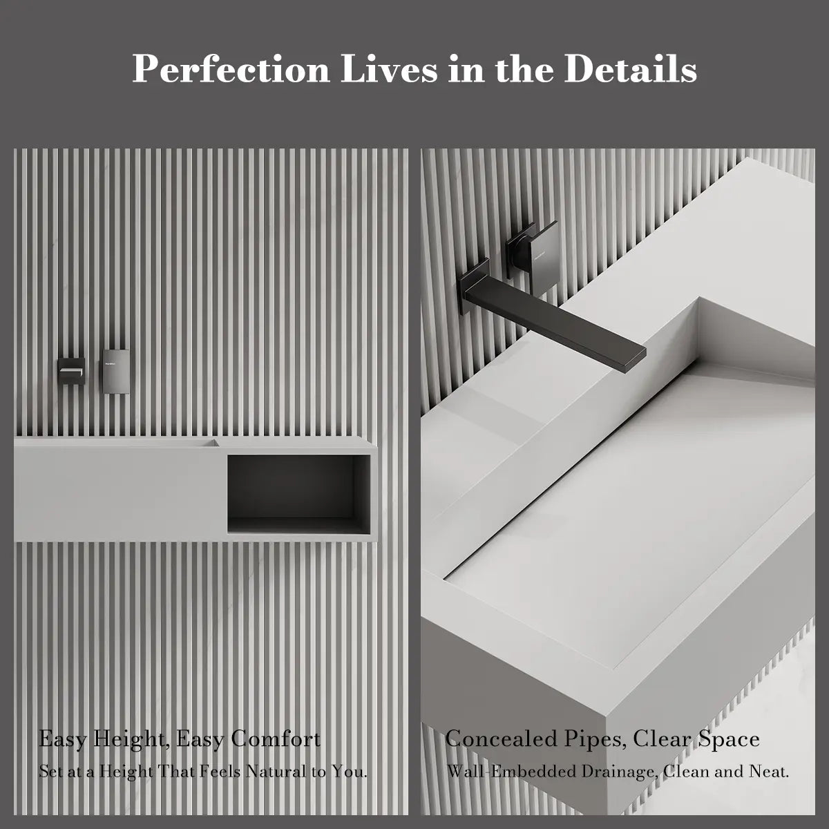 31.5 Inch MonBlari Solid Surface Wall Mount Bathroom Sink