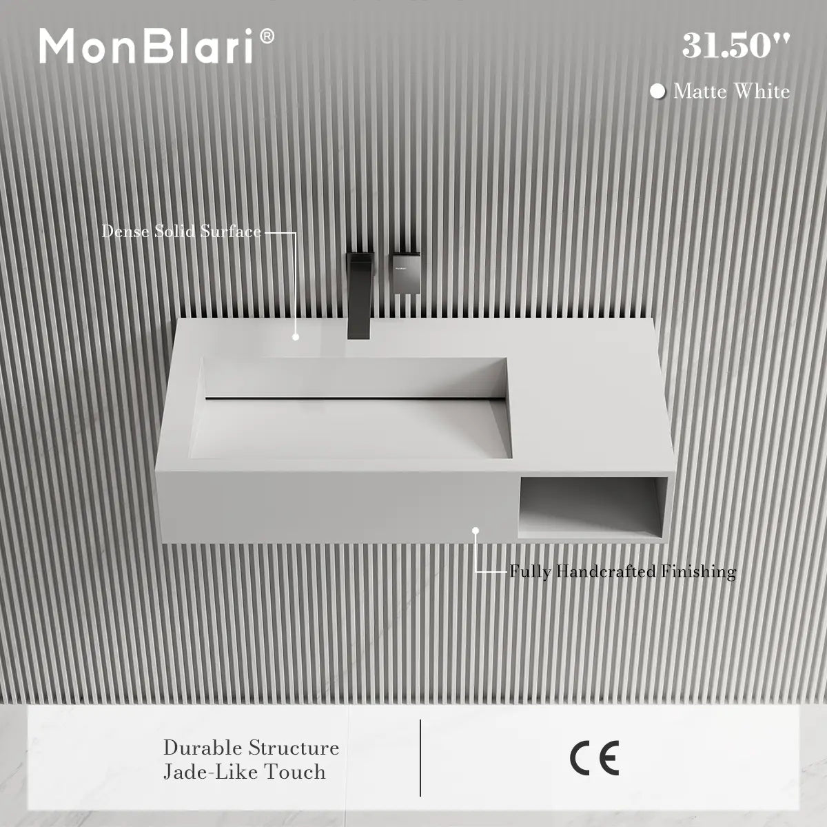 31.5 Inch MonBlari Solid Surface Wall Mount Bathroom Sink
