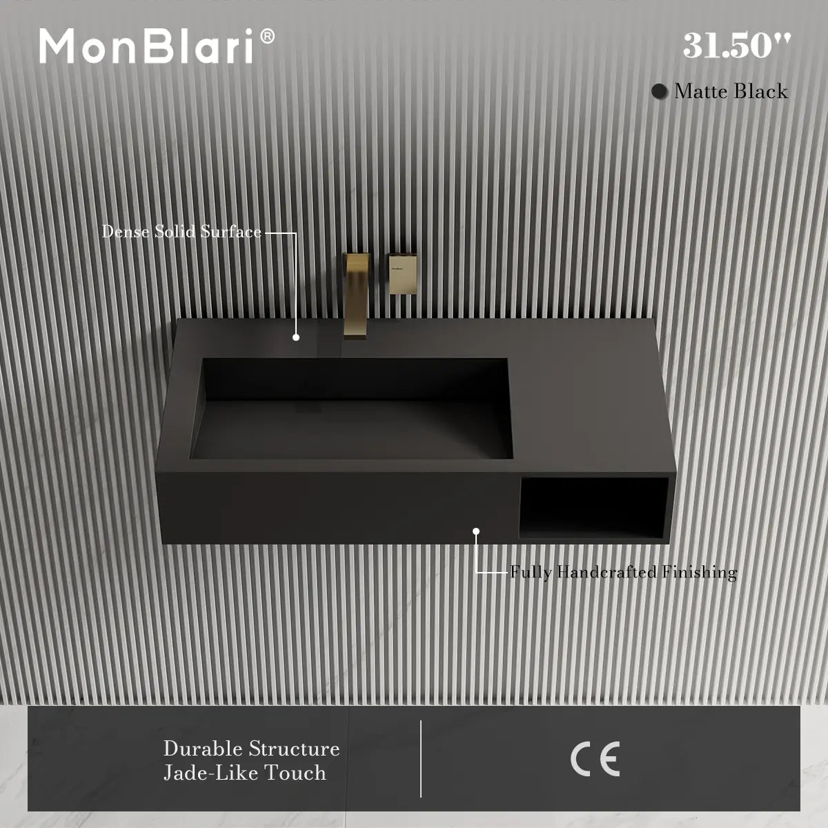31.5 Inch MonBlari Solid Surface Wall Mount Bathroom Sink