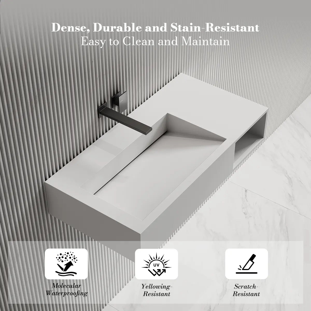 31.5 Inch MonBlari Solid Surface Wall Mount Bathroom Sink