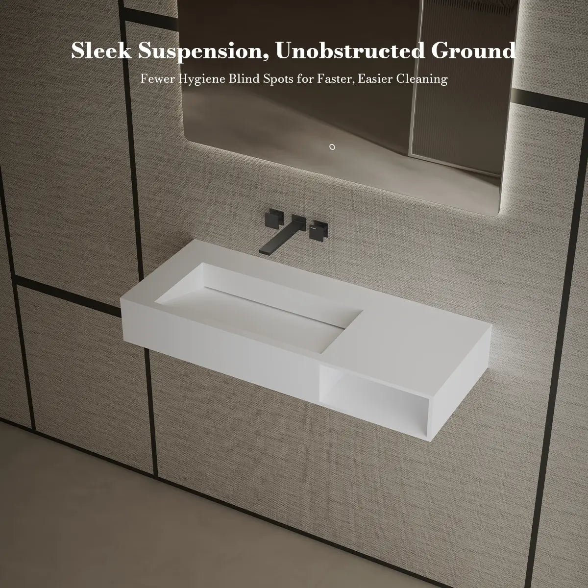 39.4 inch MonBlari Solid Surface Wall Mounted Bathroom Sink