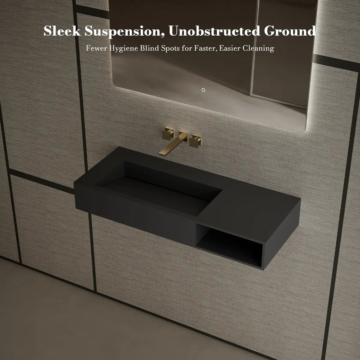 39.4 inch MonBlari Solid Surface Wall Mounted Bathroom Sink