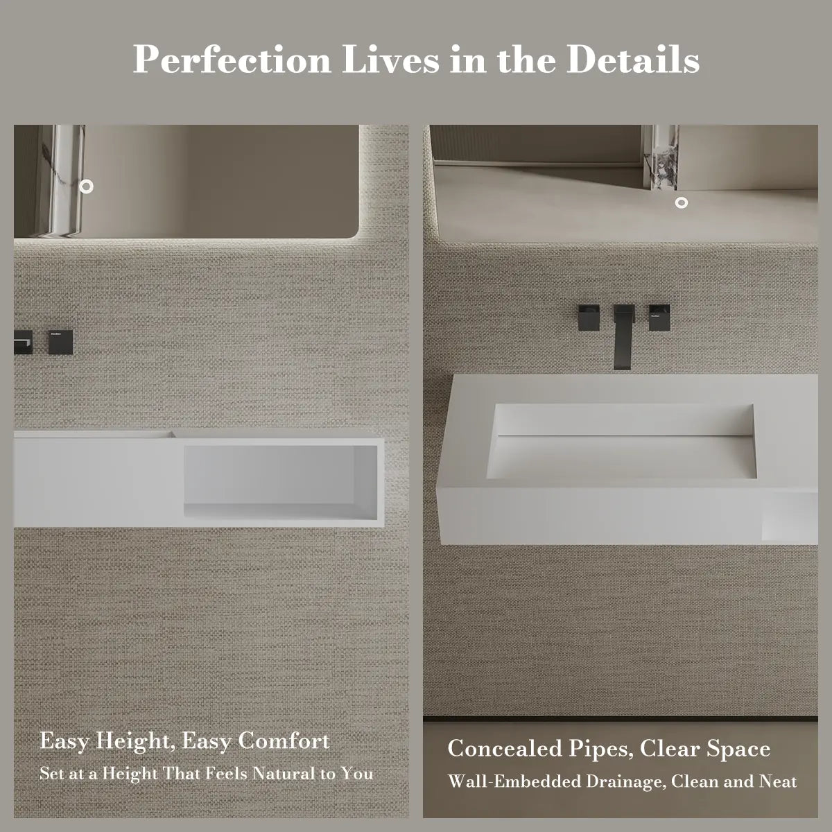 39.4 inch MonBlari Solid Surface Wall Mounted Bathroom Sink