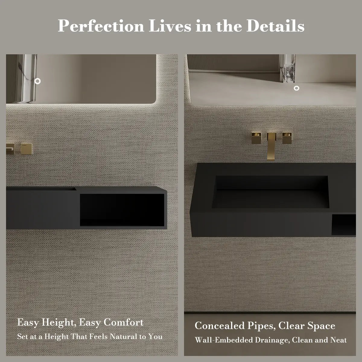 39.4 inch MonBlari Solid Surface Wall Mounted Bathroom Sink