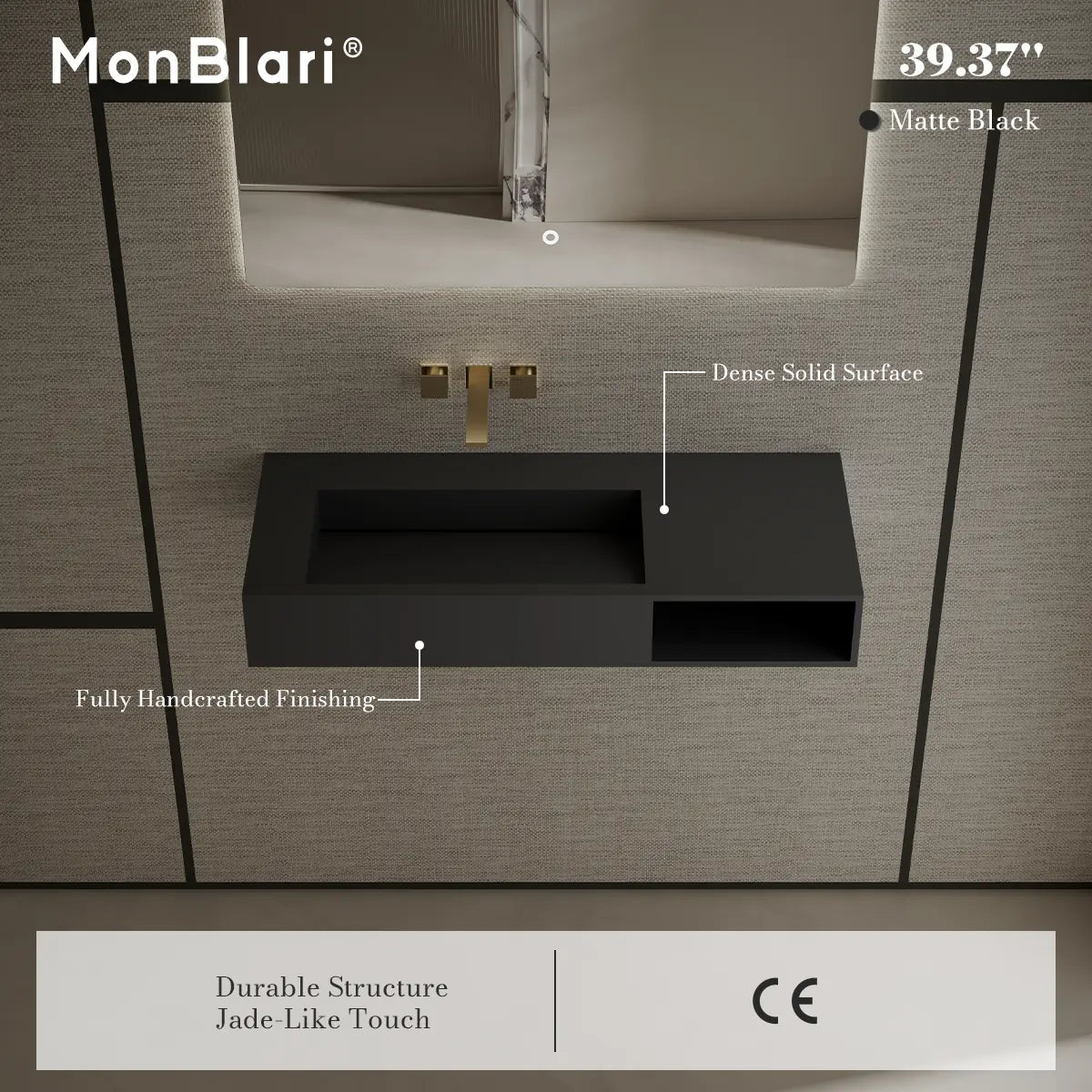 39.4 inch MonBlari Solid Surface Wall Mounted Bathroom Sink