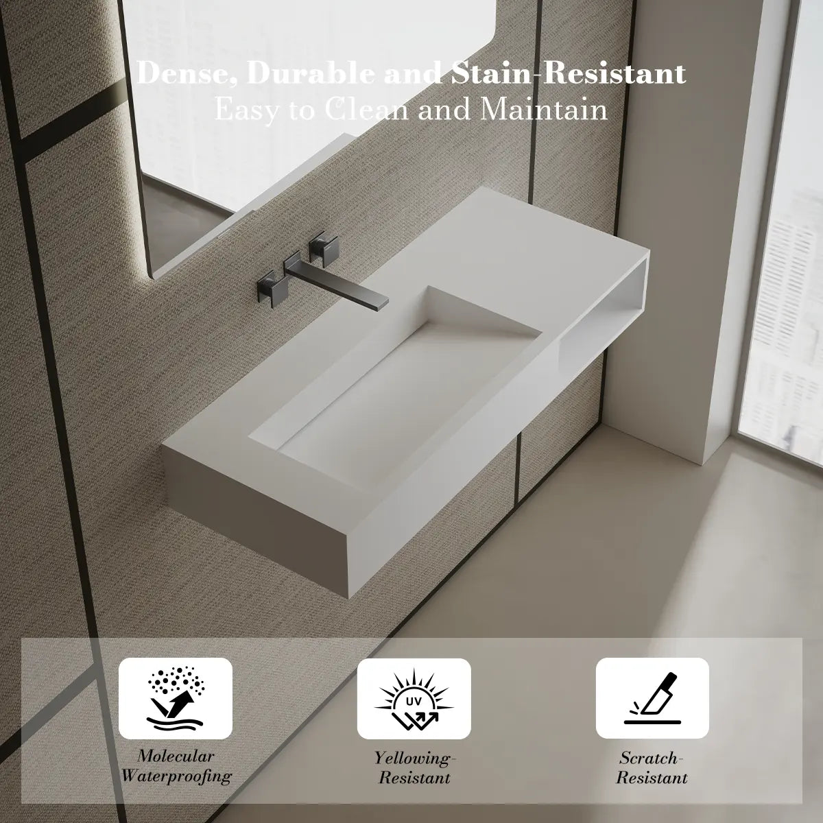 39.4 inch MonBlari Solid Surface Wall Mounted Bathroom Sink