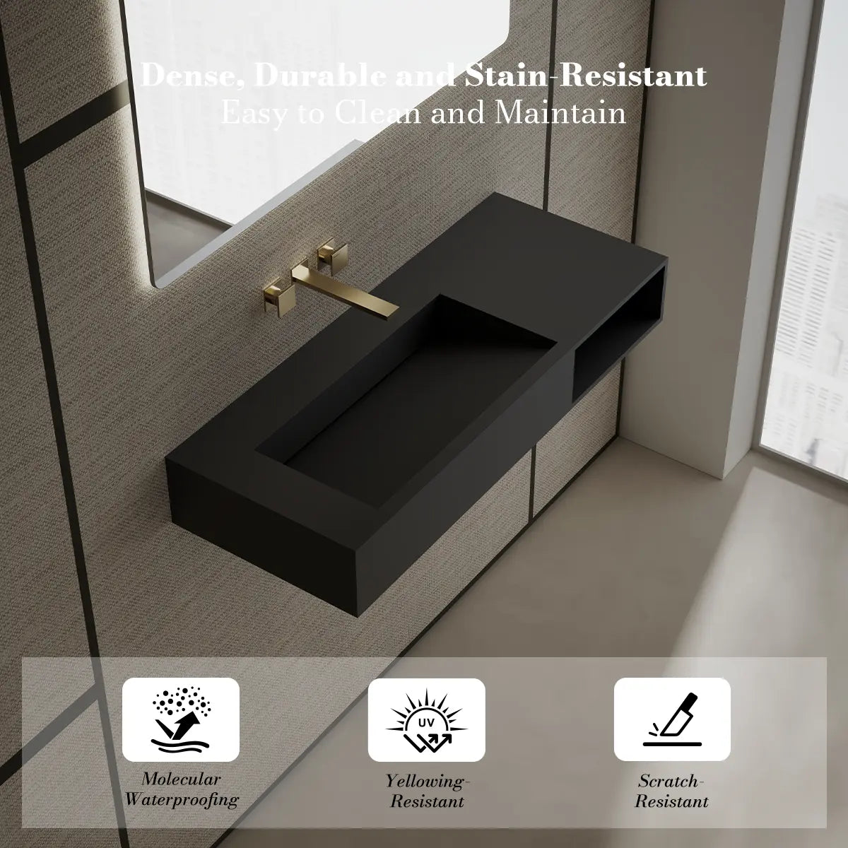 39.4 inch MonBlari Solid Surface Wall Mounted Bathroom Sink