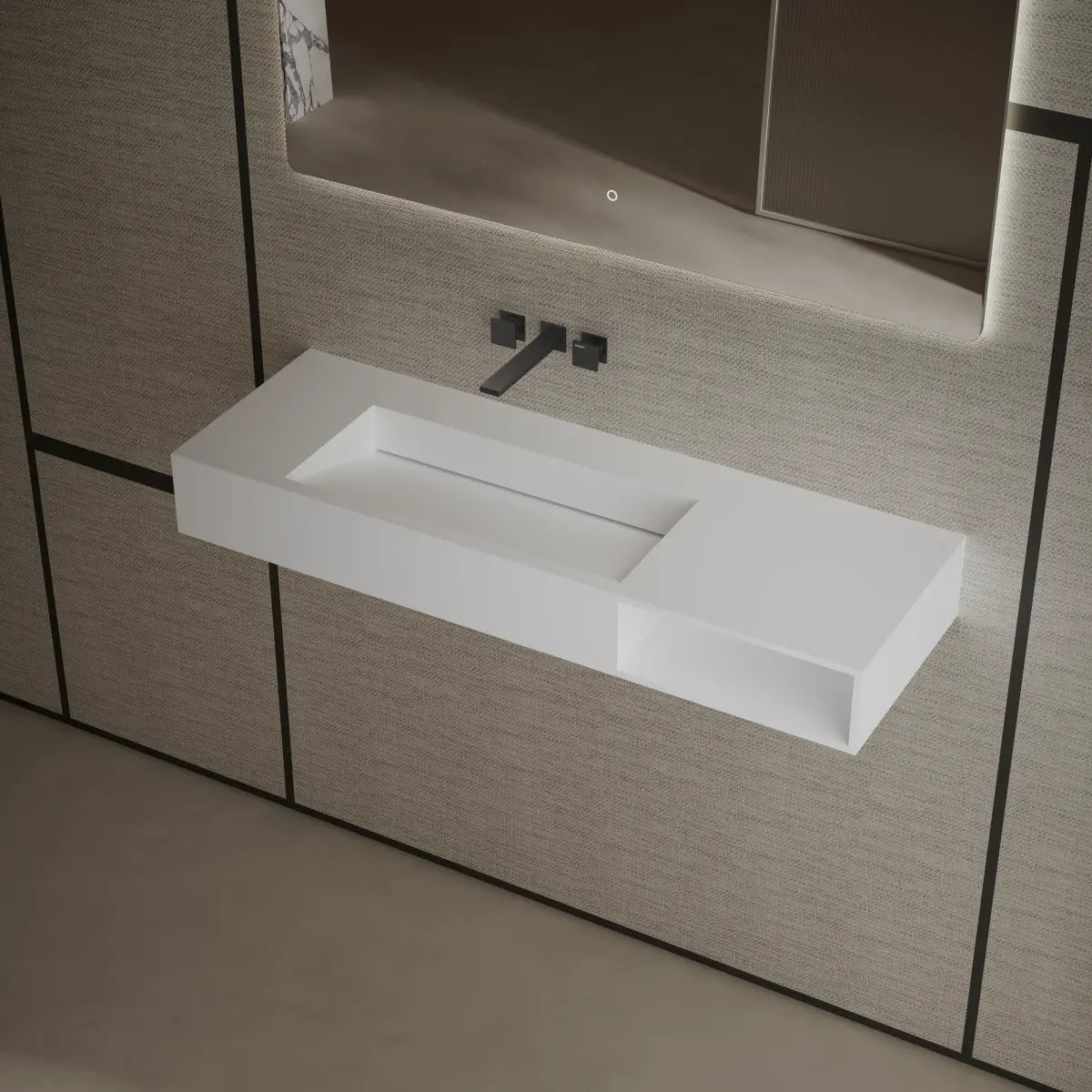47.2 inch MonBlari Solid Surface Wall Mounted Vessel Bathroom Sink