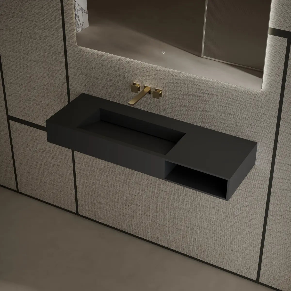 47.2 inch MonBlari Solid Surface Wall Mounted Vessel Bathroom Sink
