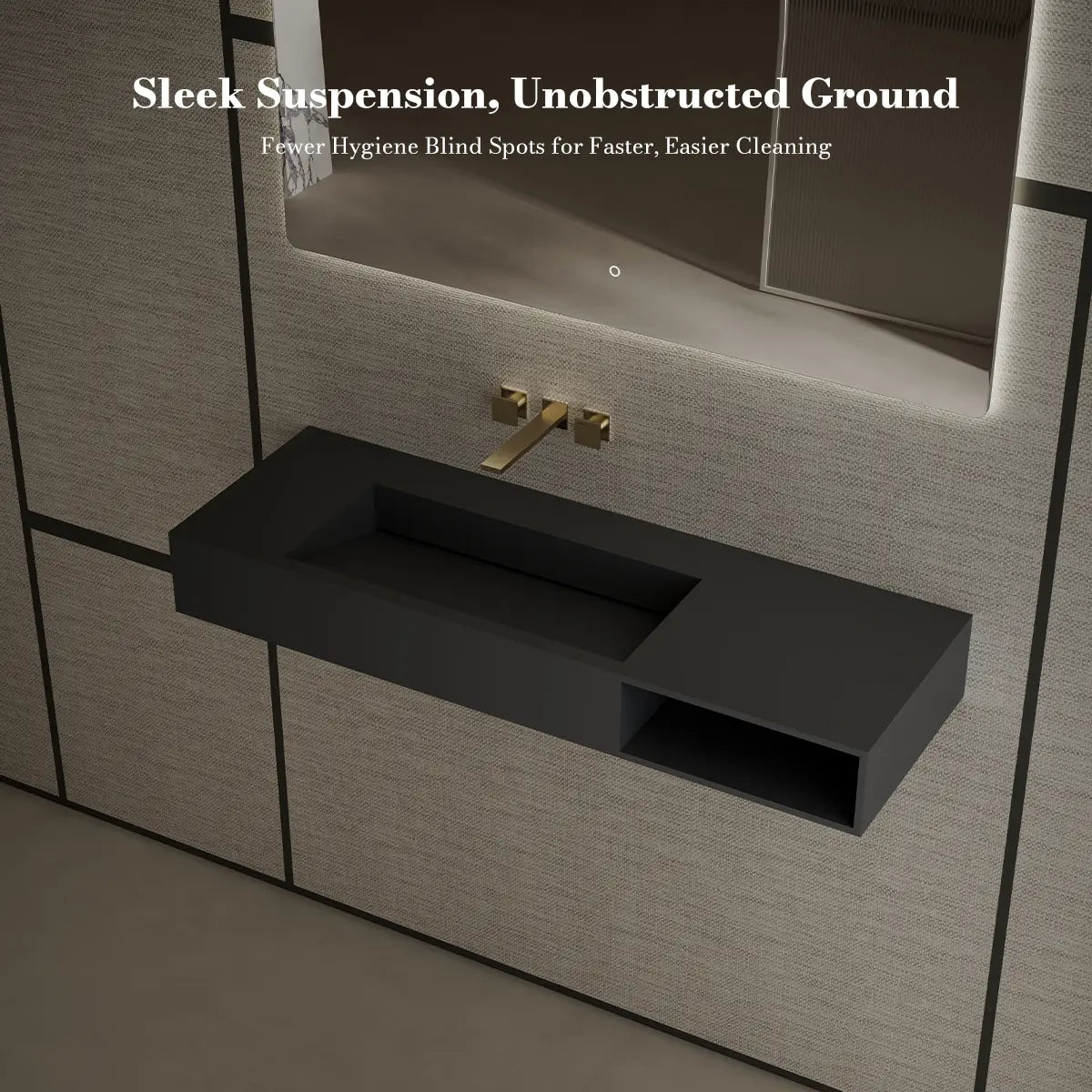 47.2 inch MonBlari Solid Surface Wall Mounted Vessel Bathroom Sink