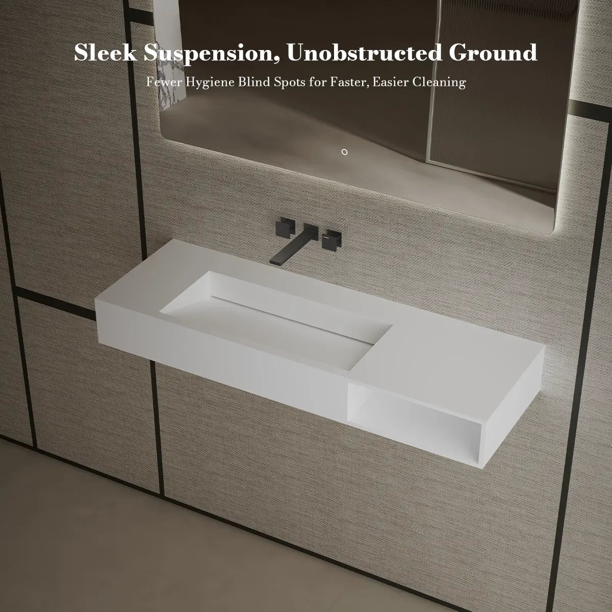 47.2 inch MonBlari Solid Surface Wall Mounted Vessel Bathroom Sink